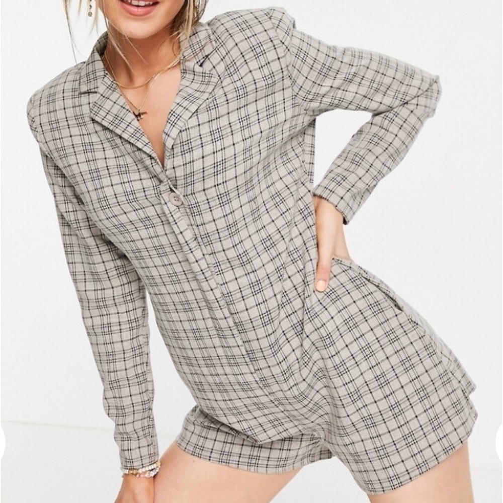 New ASOS Lola May Romper With Pockets Plaided Size 8